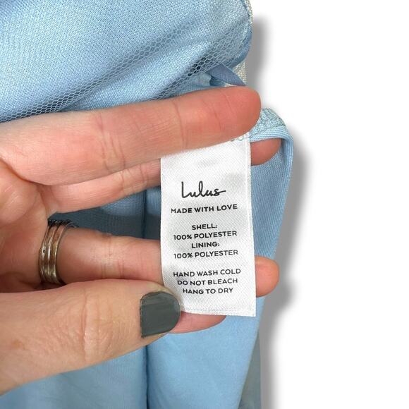Lulus NWOT Abundant Charm Light Blue 3D Floral Applique Sheer Maxi Dress XL - Picture 10 of 10